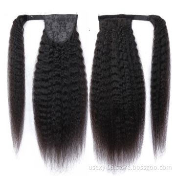 Wholesale Wrap Around Ponytail Straight Curly Body wave Human Hair Drawstring Ponytail Extension